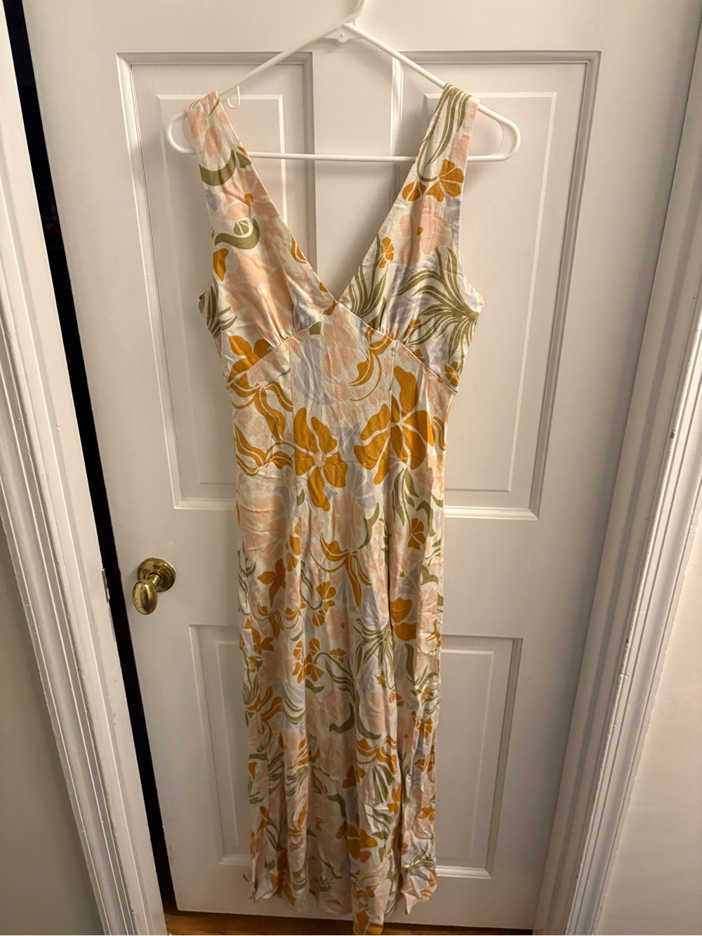 NWT Anthropologie Sleeveless Floral Maxi Dress in Cream & Mustard